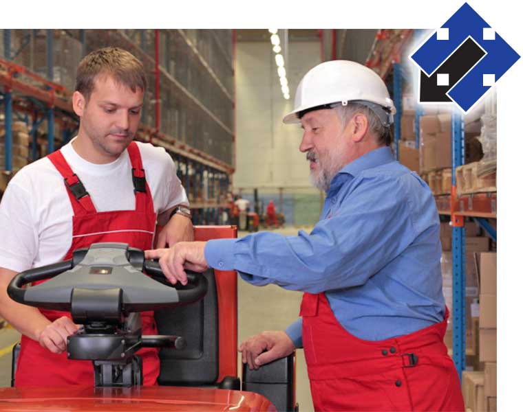 Man training on pallet jack use